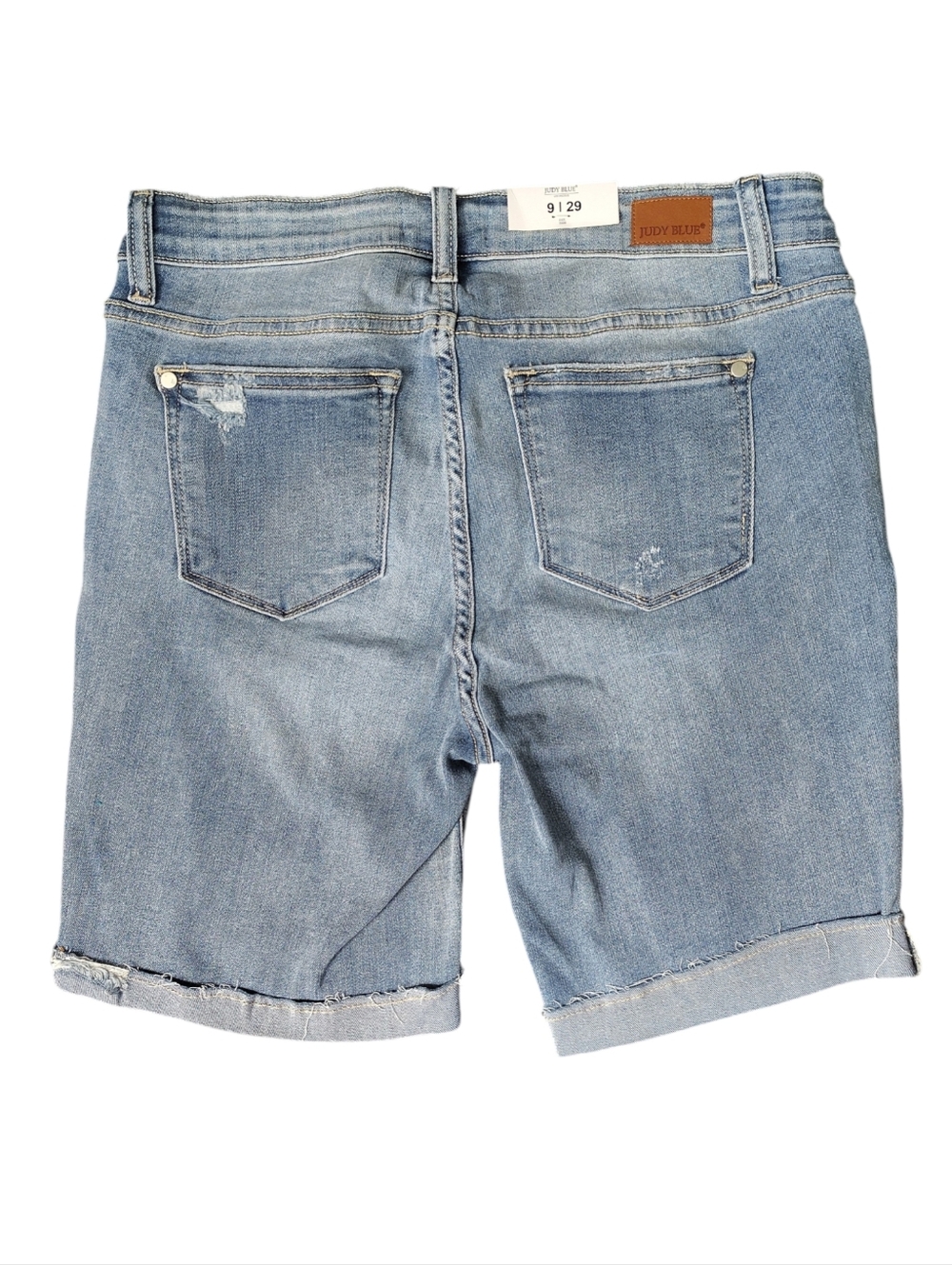 Judy Blue Light Wash Distressed Denim Bermuda Shorts - Light Blue - Picture 2 of 5